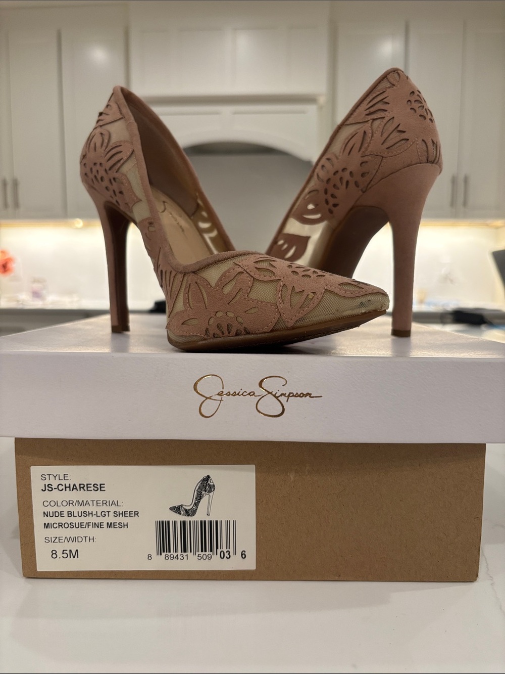 Jessica Simpson Blush Nude Laser-Cut Pointed Toe Heels
